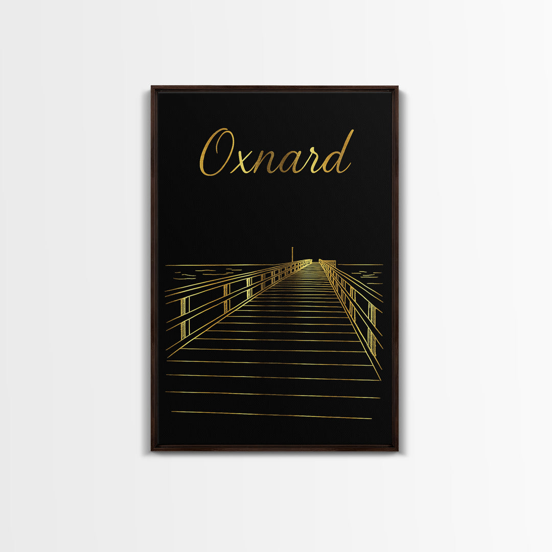 Oxnard Travel Poster, Framed Canvas Print, Minimalist Gold Line Art, Oxnard Travel Art, Home Office Decor, Travel Poster Art, Home Decor