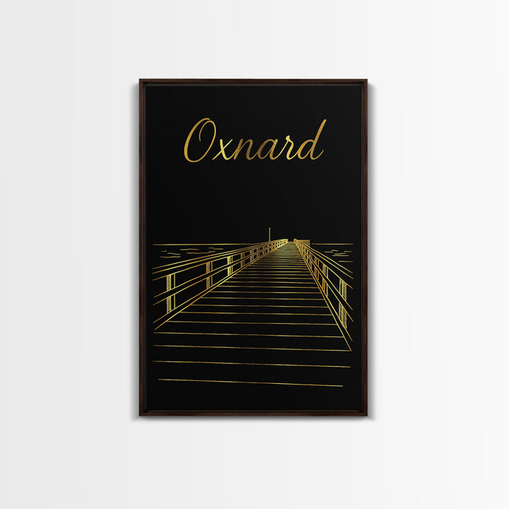 Oxnard Travel Poster, Framed Canvas Print, Minimalist Gold Line Art, Oxnard Travel Art, Home Office Decor, Travel Poster Art, Home Decor