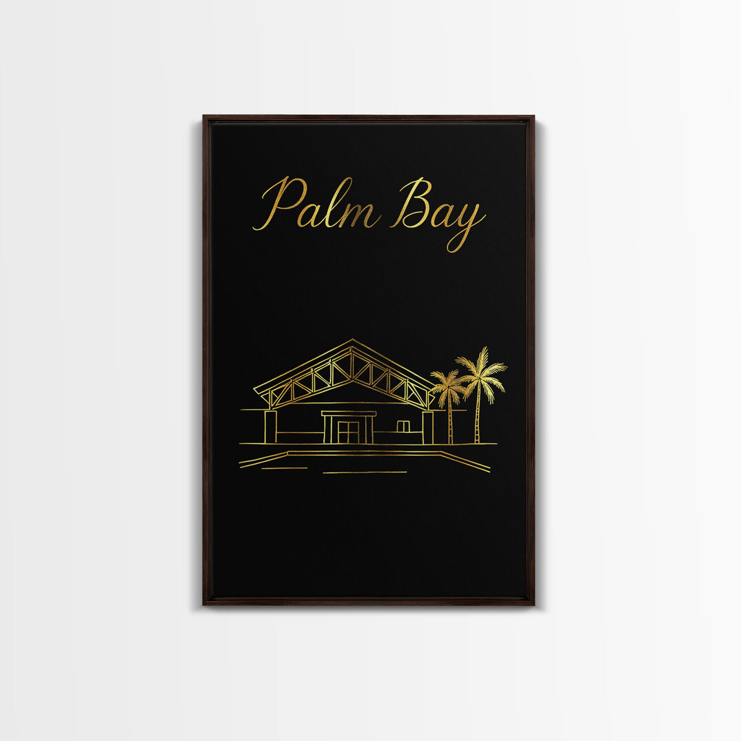 Palm Bay Florida Travel Poster, Canvas Print, Minimalist Gold Line Art, Palm Bay Travel Art, Wall Decor, City Illustration, Poster Print