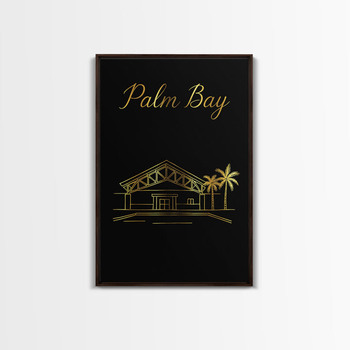 Palm Bay Florida Travel Poster, Canvas Print, Minimalist Gold Line Art, Palm Bay Travel Art, Wall Decor, City Illustration, Poster Print
