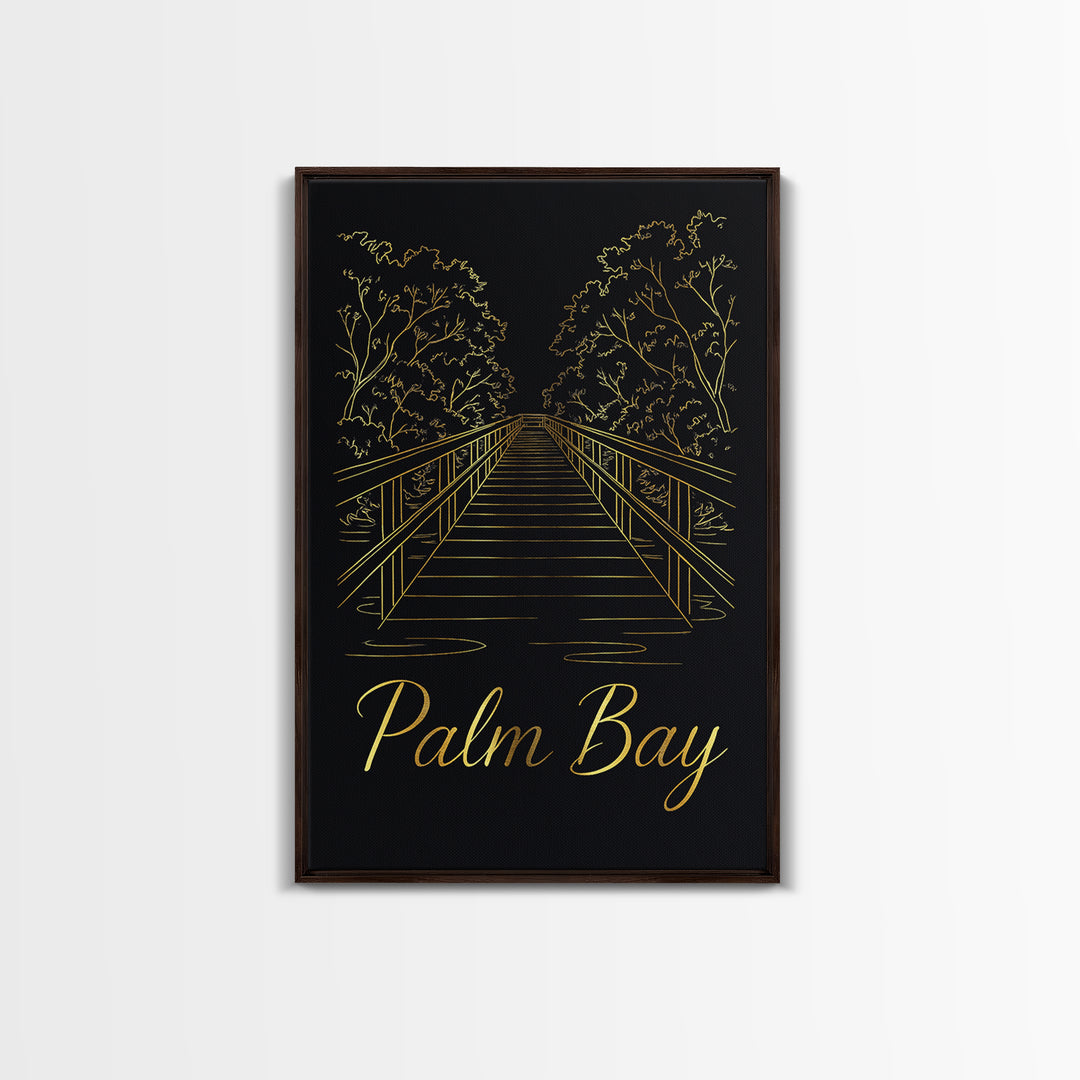 Palm Bay Travel Poster, Canvas Print, Black Gold Minimalist Art, Palm Bay Poster Print, Gift For Travelers, Living Room Wall Art