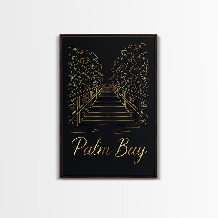 Palm Bay Travel Poster, Canvas Print, Black Gold Minimalist Art, Palm Bay Poster Print, Gift For Travelers, Living Room Wall Art