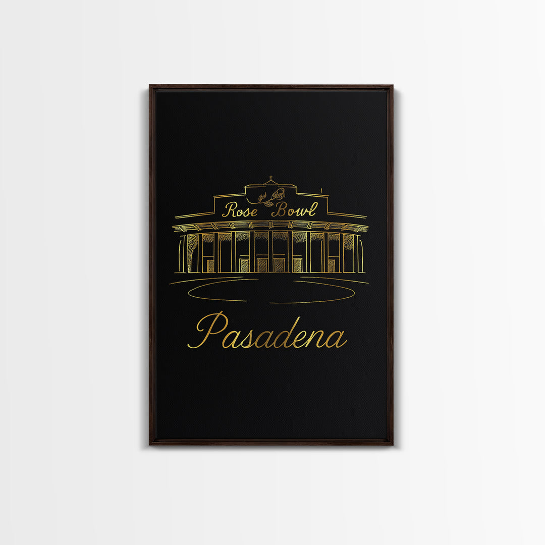 Pasadena Travel Poster, Framed Canvas Print, Gold Outline Poster Art, Pasadena City Art, City Travel Prints, Travel Wall Decor
