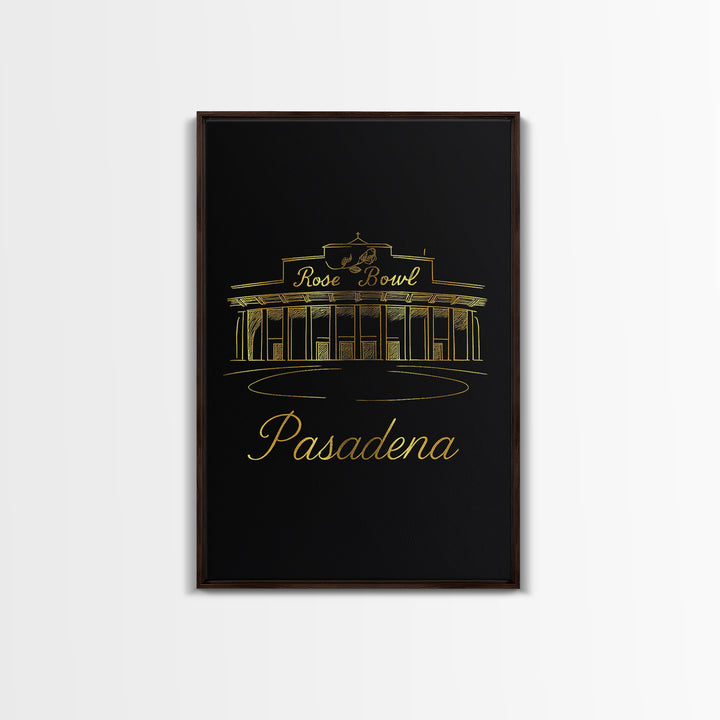 Pasadena Travel Poster, Framed Canvas Print, Gold Outline Poster Art, Pasadena City Art, City Travel Prints, Travel Wall Decor