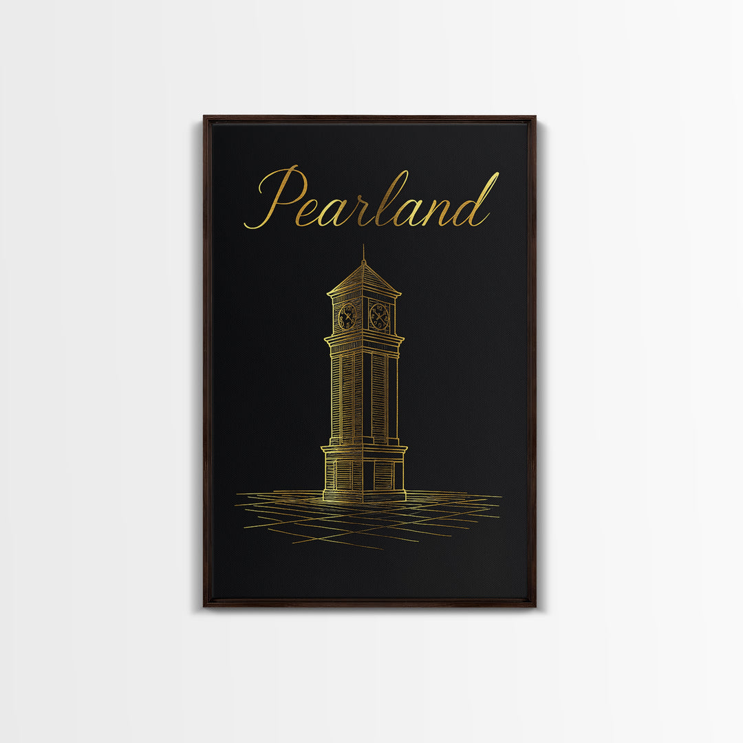 Pealand Travel Poster, Framed Canvas Print, Black Gold Minimalist Art, Pealand Art Print, City Illustration, Eclectic Wall Decor