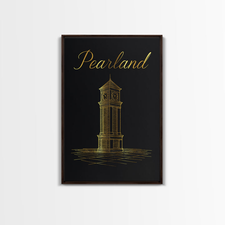Pealand Travel Poster, Framed Canvas Print, Black Gold Minimalist Art, Pealand Art Print, City Illustration, Eclectic Wall Decor