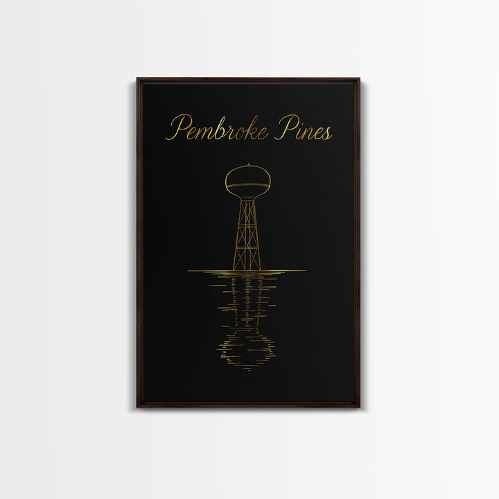 Pembroke Pines Florida Travel Poster, Canvas Print, Black Gold Minimalist Art, Pembroke Pines City Art, Travel Poster Set, Travel Art