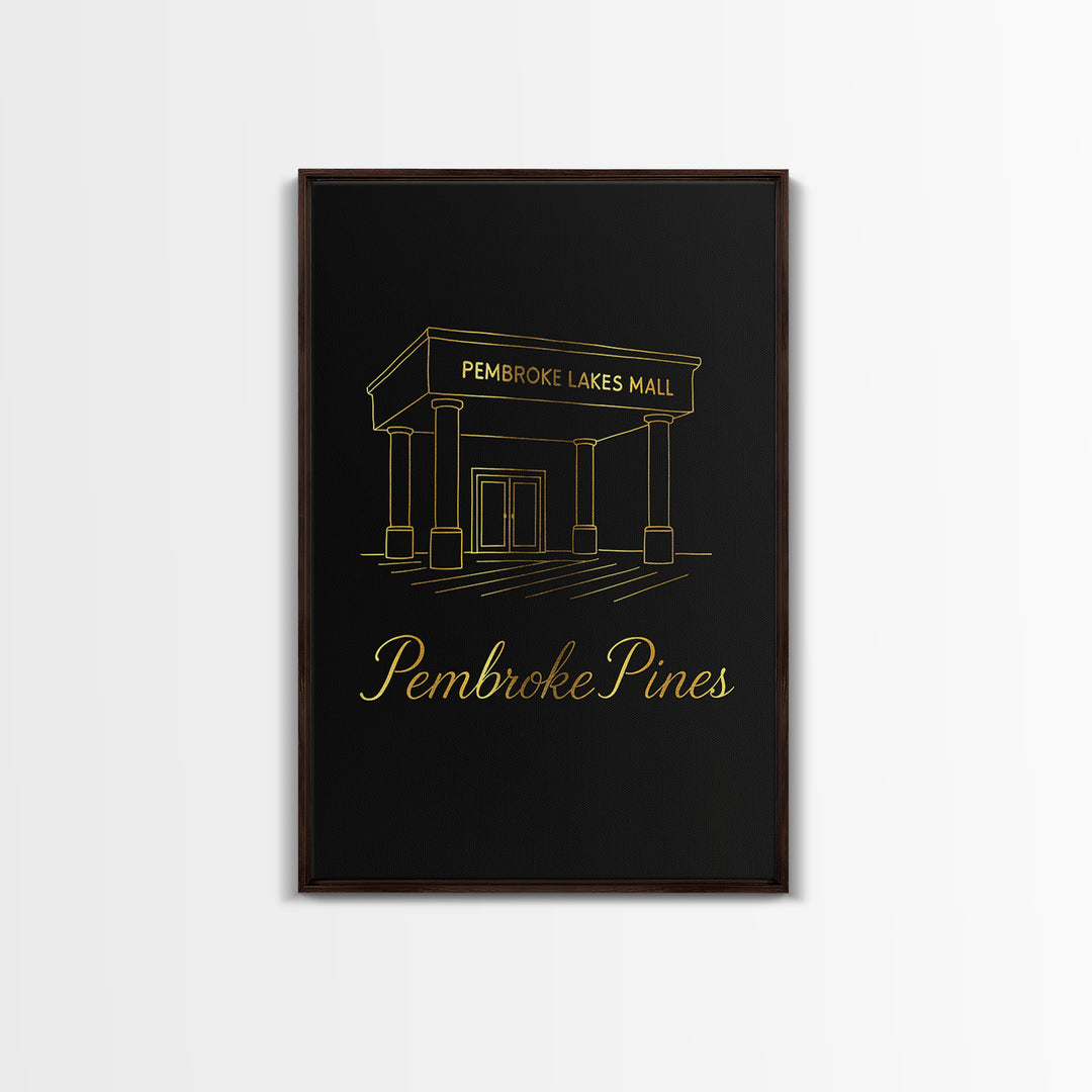 Pembroke Pines Travel Poster, Canvas Print, Gold Outline Poster Art, Pembroke Pines Travel Art, City Travel Prints, Travel Wall Art