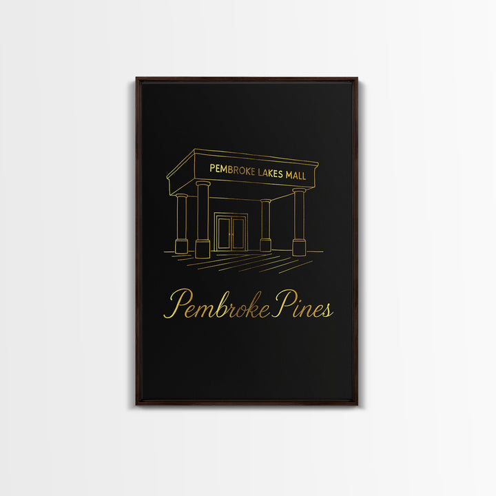 Pembroke Pines Travel Poster, Canvas Print, Gold Outline Poster Art, Pembroke Pines Travel Art, City Travel Prints, Travel Wall Art