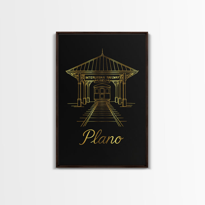 Plano Texas Travel Poster, Canvas Print, Gold Outline Poster Art, Plano Poster Print, City Illustration, Wall Decor, City Travel Prints