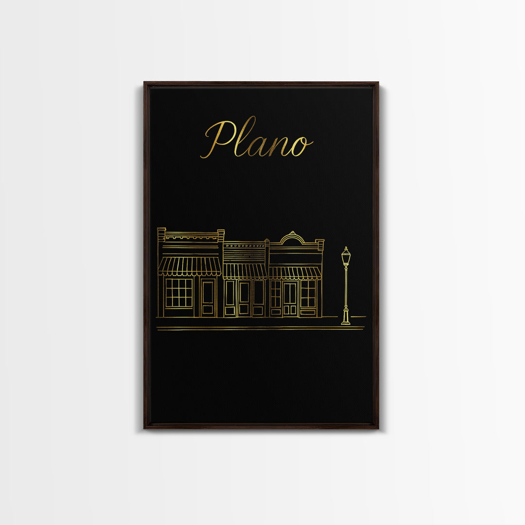 Plano Travel Poster, Canvas Print, Minimalist Gold Line Art, Plano City Art, Gift For Travelers, Wanderlust Decor, Travel Poster Set
