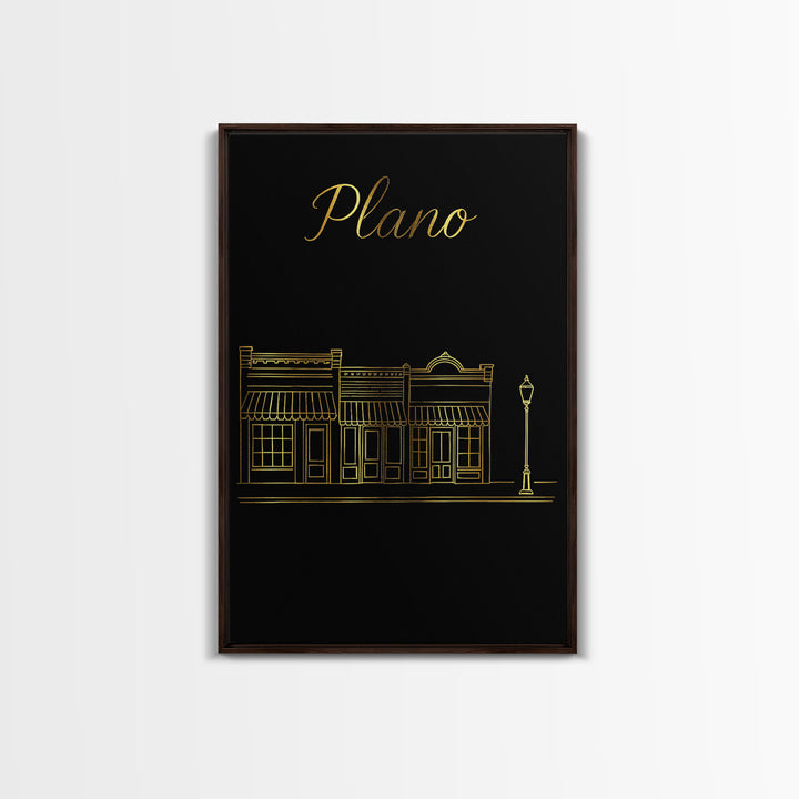 Plano Travel Poster, Canvas Print, Minimalist Gold Line Art, Plano City Art, Gift For Travelers, Wanderlust Decor, Travel Poster Set