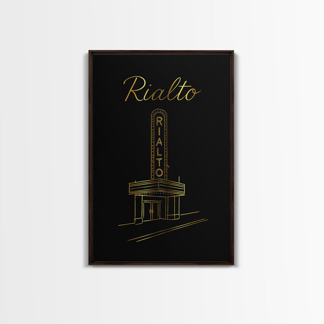Rialto California Travel Poster, Canvas Print, Gold Outline Poster Art, Rialto Wall Art, Wall Decor, Travel Poster Set, Gift For Travelers