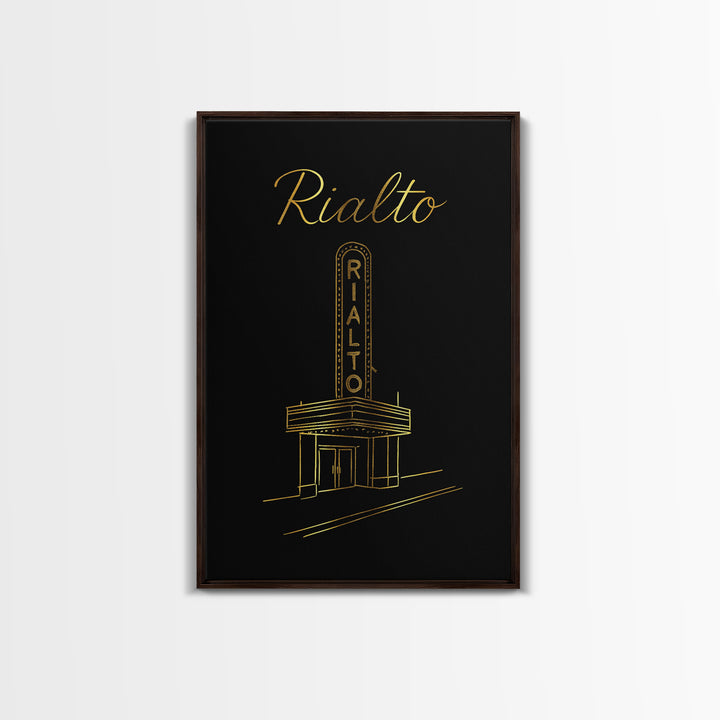 Rialto California Travel Poster, Canvas Print, Gold Outline Poster Art, Rialto Wall Art, Wall Decor, Travel Poster Set, Gift For Travelers