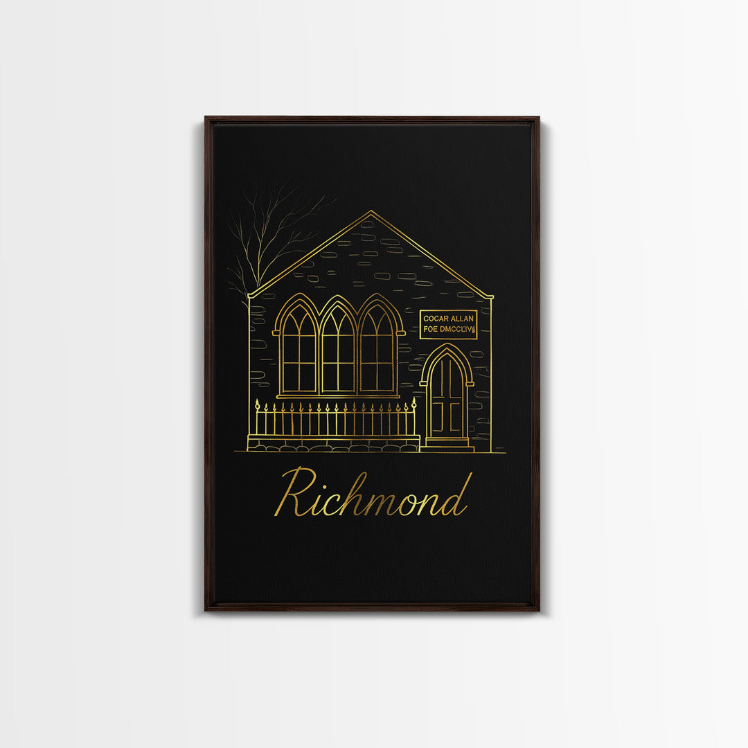 Richmond Virginia Travel Poster, Canvas Print, Minimalist Gold Line Art, Richmond Travel Art, City Art Print, City Illustration, Poster Art