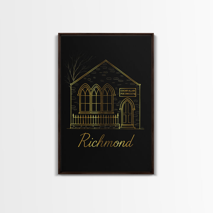 Richmond Virginia Travel Poster, Canvas Print, Minimalist Gold Line Art, Richmond Travel Art, City Art Print, City Illustration, Poster Art