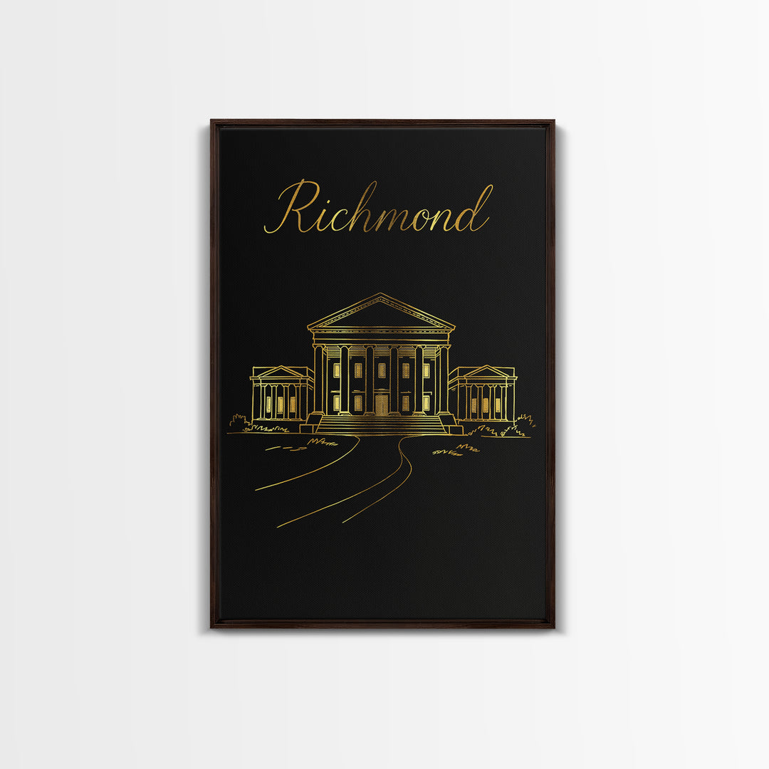 Richmond Travel Poster, Framed Canvas Print, Dark Minimalist Wall Art, Richmond Wall Art, Retro Travel Print, Travel Wall Art, Design 2