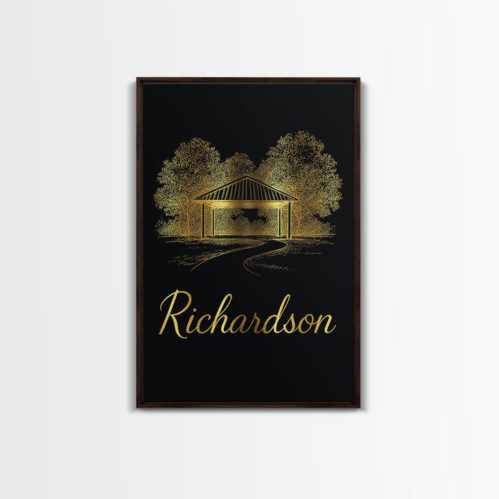 Richrdson Travel Poster, Framed Canvas Print, Dark Minimalist Wall Art, Richrdson Art Print, Travel Poster Art, City Art Print