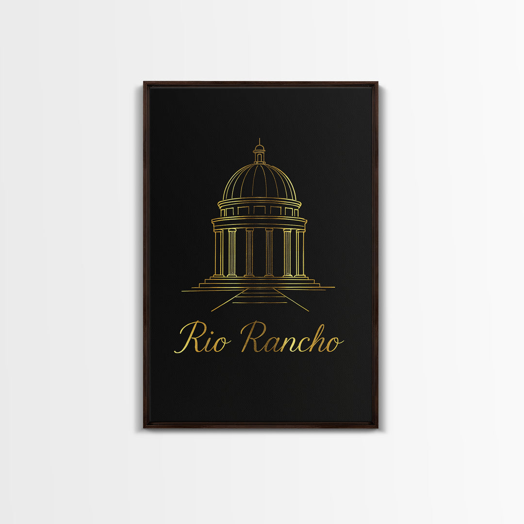 Rio Rancho New Mexico Travel Poster, Framed Canvas Print, Black Gold Minimalist Art, Rio Rancho City Art, Modern Wall Decor, Fine Art Print