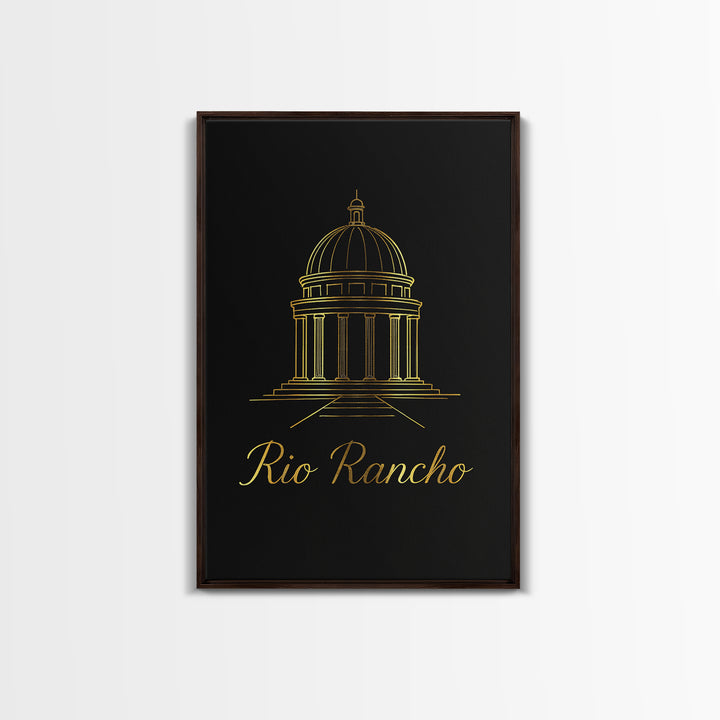 Rio Rancho New Mexico Travel Poster, Framed Canvas Print, Black Gold Minimalist Art, Rio Rancho City Art, Modern Wall Decor, Fine Art Print