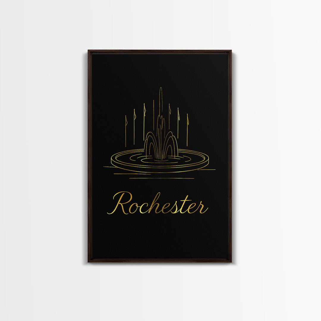 Rocherster Travel Poster, Framed Canvas Print, Dark Minimalist Wall Art, Rocherster Wall Art, Travel Art Print, Gift For Travelers
