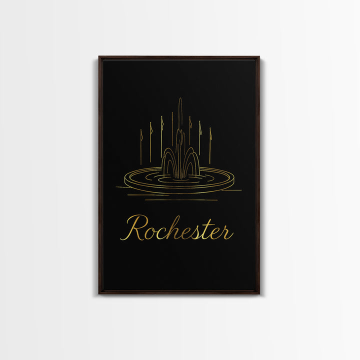 Rocherster Travel Poster, Framed Canvas Print, Dark Minimalist Wall Art, Rocherster Wall Art, Travel Art Print, Gift For Travelers