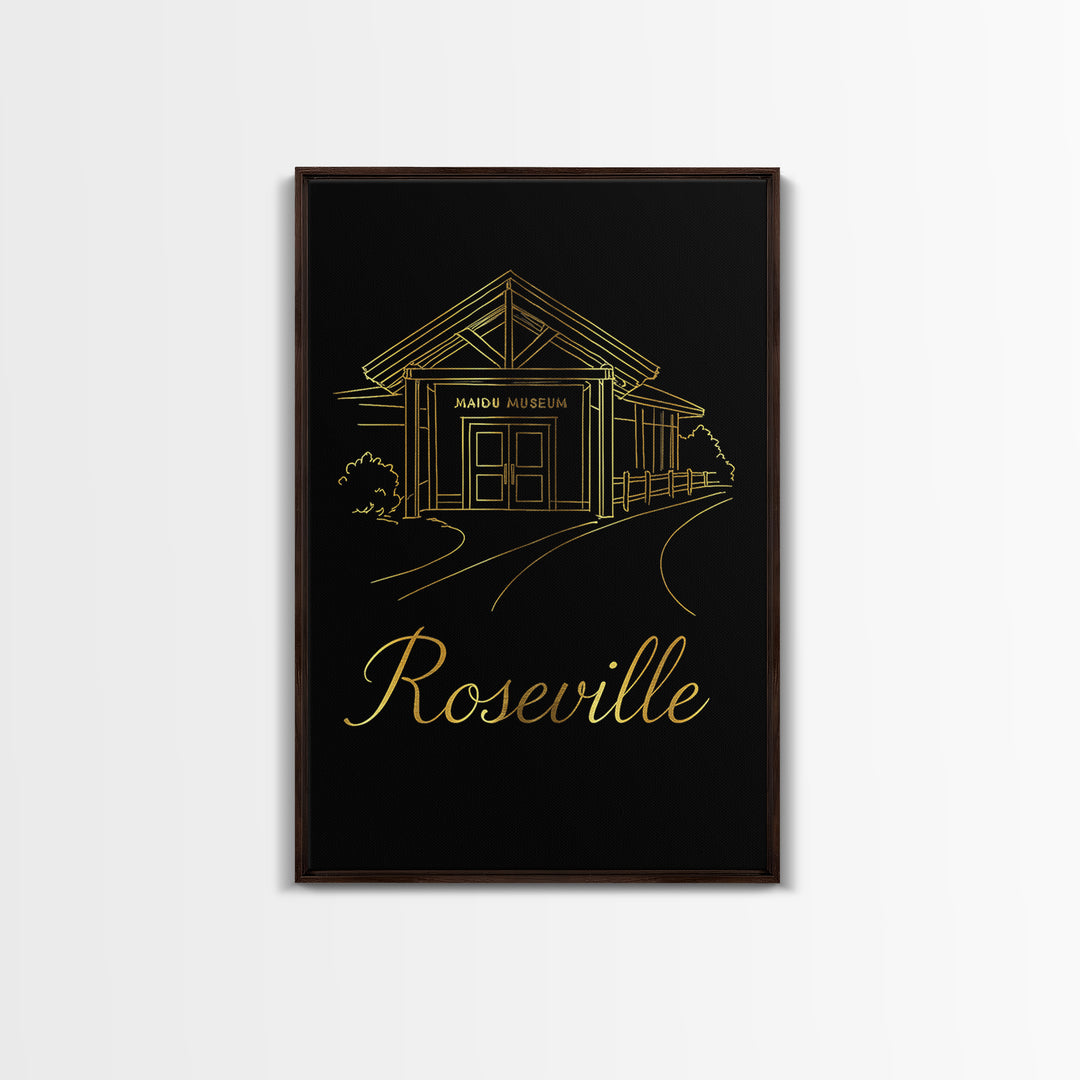 Roseville Travel Poster, Canvas Print, Minimalist Gold Line Art, Roseville Art Print, City Art Print, Travel Poster Set, Travel Wall Decor