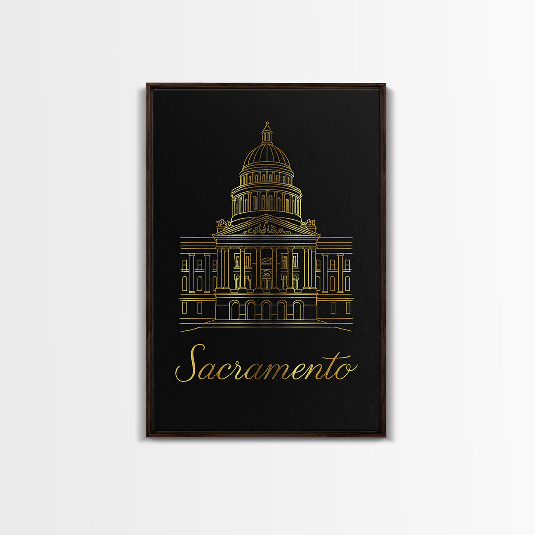 Sacramento California Travel Poster, Canvas Print, Dark Minimalist Wall Art, Sacramento City Art, Travel Wall Decor, Mid Century Wall Art