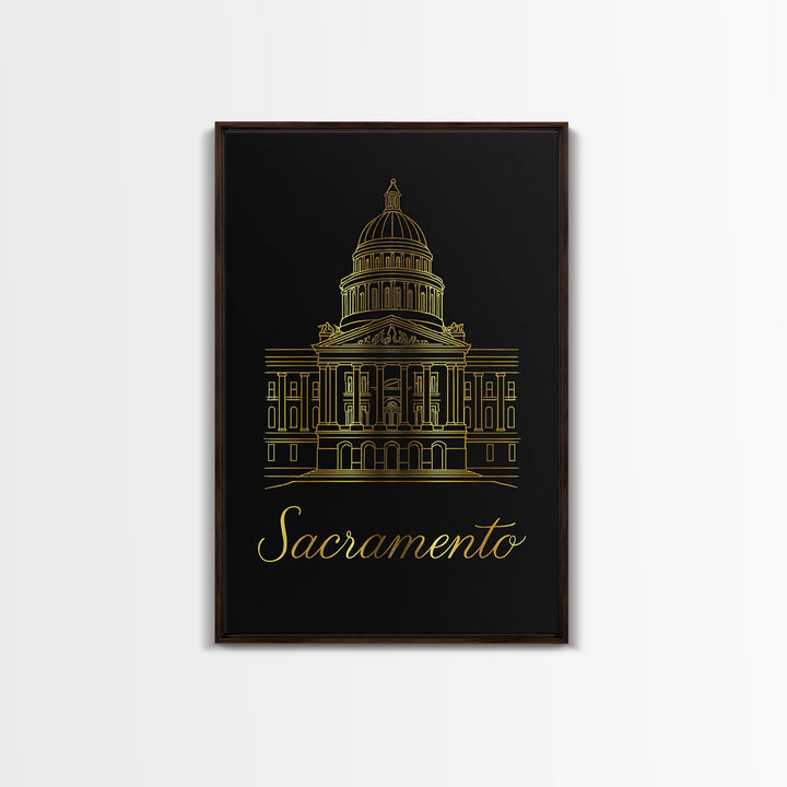 Sacramento California Travel Poster, Canvas Print, Dark Minimalist Wall Art, Sacramento City Art, Travel Wall Decor, Mid Century Wall Art
