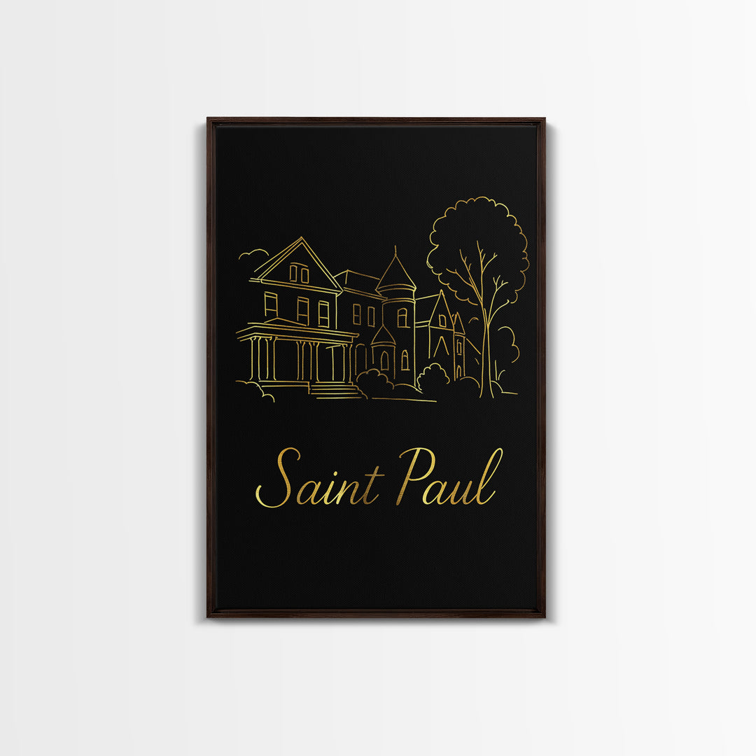 Saint Paul Minnesota Travel Poster, Canvas Print, Gold Outline Poster Art, Saint Paul Travel Art, City Illustration, Living Room Wall Art