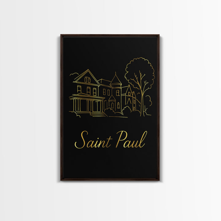 Saint Paul Minnesota Travel Poster, Canvas Print, Gold Outline Poster Art, Saint Paul Travel Art, City Illustration, Living Room Wall Art