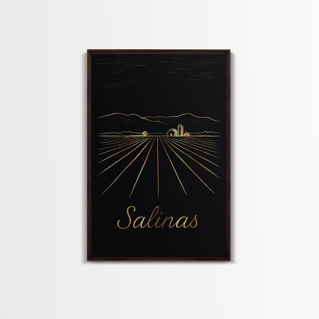 Salinas California Travel Poster, Canvas Print, Gold Outline Poster Art, Salinas Art Print, Travel Wall Decor, City Art Print, Wall Decor