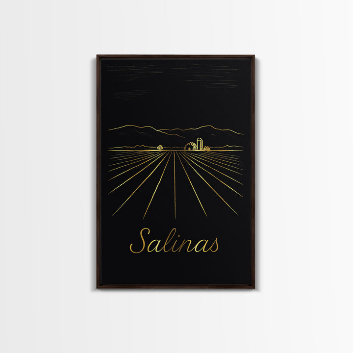 Salinas California Travel Poster, Canvas Print, Gold Outline Poster Art, Salinas Art Print, Travel Wall Decor, City Art Print, Wall Decor