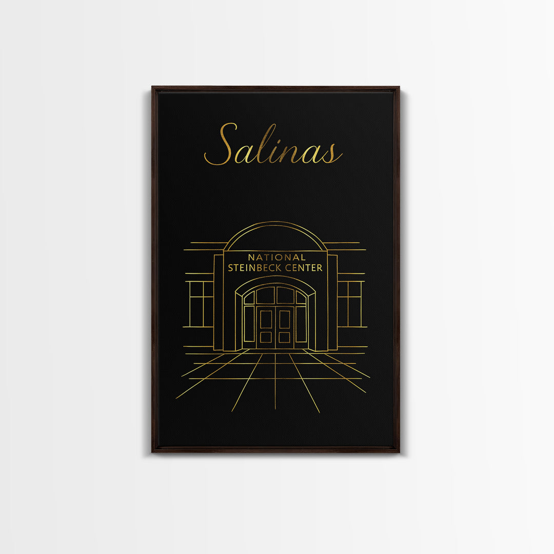 Salinas Travel Poster, Canvas Print, Gold Outline Poster Art, Salinas Poster Print, Travel Wall Art, Eclectic Wall Decor, City Travel Prints