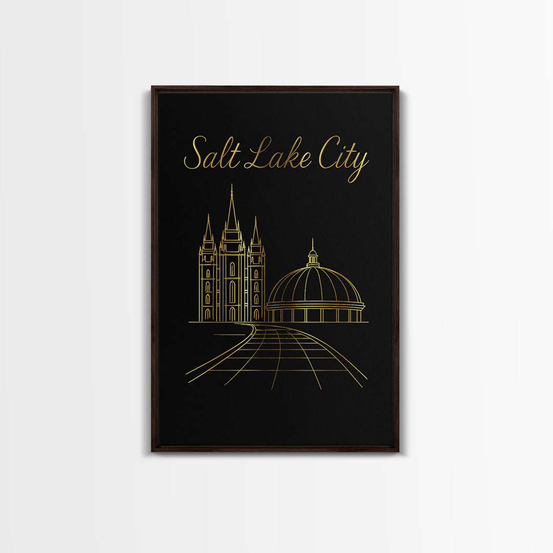 Salt Lake City Travel Poster, Canvas Print, Gold Outline Poster Art, Salt Lake City Wall Art, Modern Wall Decor, Travel Wall Decor