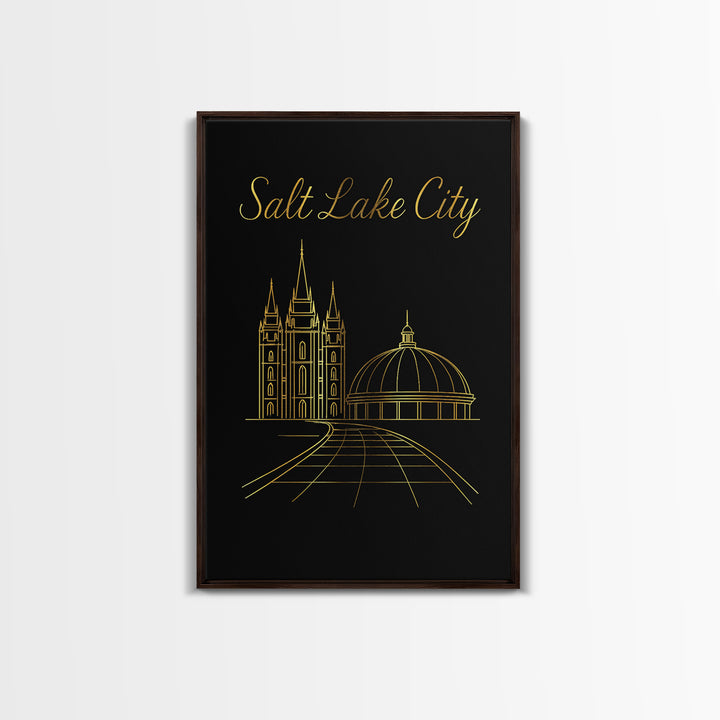 Salt Lake City Travel Poster, Canvas Print, Gold Outline Poster Art, Salt Lake City Wall Art, Modern Wall Decor, Travel Wall Decor