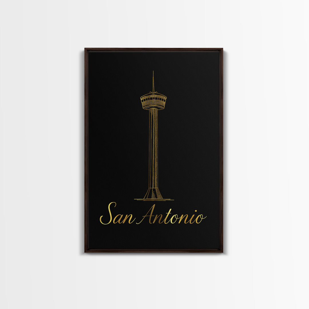 San Antonio Travel Poster, Framed Canvas Print, Black Gold Minimalist Art, San Antonio Wall Art, Eclectic Wall Decor, Travel Poster Set