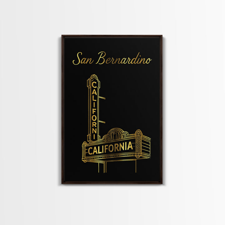 San Bernardino California Travel Poster, Canvas Print, Dark Minimalist Wall Art, San Bernardino Travel Art, Retro Travel Print, Retro Poster