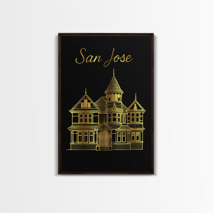 San Jose California Travel Poster, Canvas Print, Black Gold Minimalist Art, San Jose Print, Travel Art Print, Wanderlust Decor, Wall Art