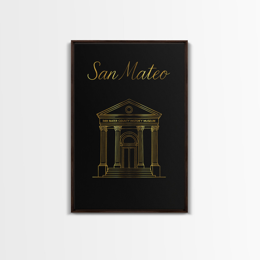 San Mateo Travel Poster, Canvas Print, Gold Outline Poster Art, San Mateo Travel Art, Travel Poster Art, Vintage City Art, Travel Prints