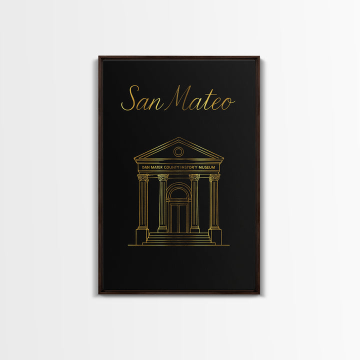 San Mateo Travel Poster, Canvas Print, Gold Outline Poster Art, San Mateo Travel Art, Travel Poster Art, Vintage City Art, Travel Prints