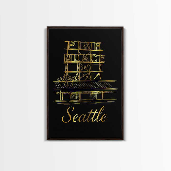Seattle Travel Poster, Canvas Print, Gold Outline Poster Art, Seattle Art Print, Travel Poster Art, Mid Century Wall Art, Wanderlust Decor