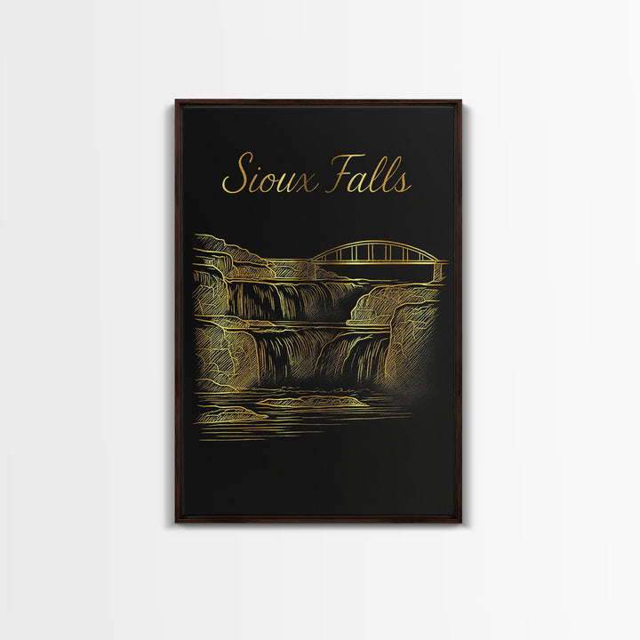 Sioux Falls South Dakota Travel Poster, Canvas Print, Black Gold Minimalist Art, Sioux Falls Travel Art, Home Office Decor, City Art Print