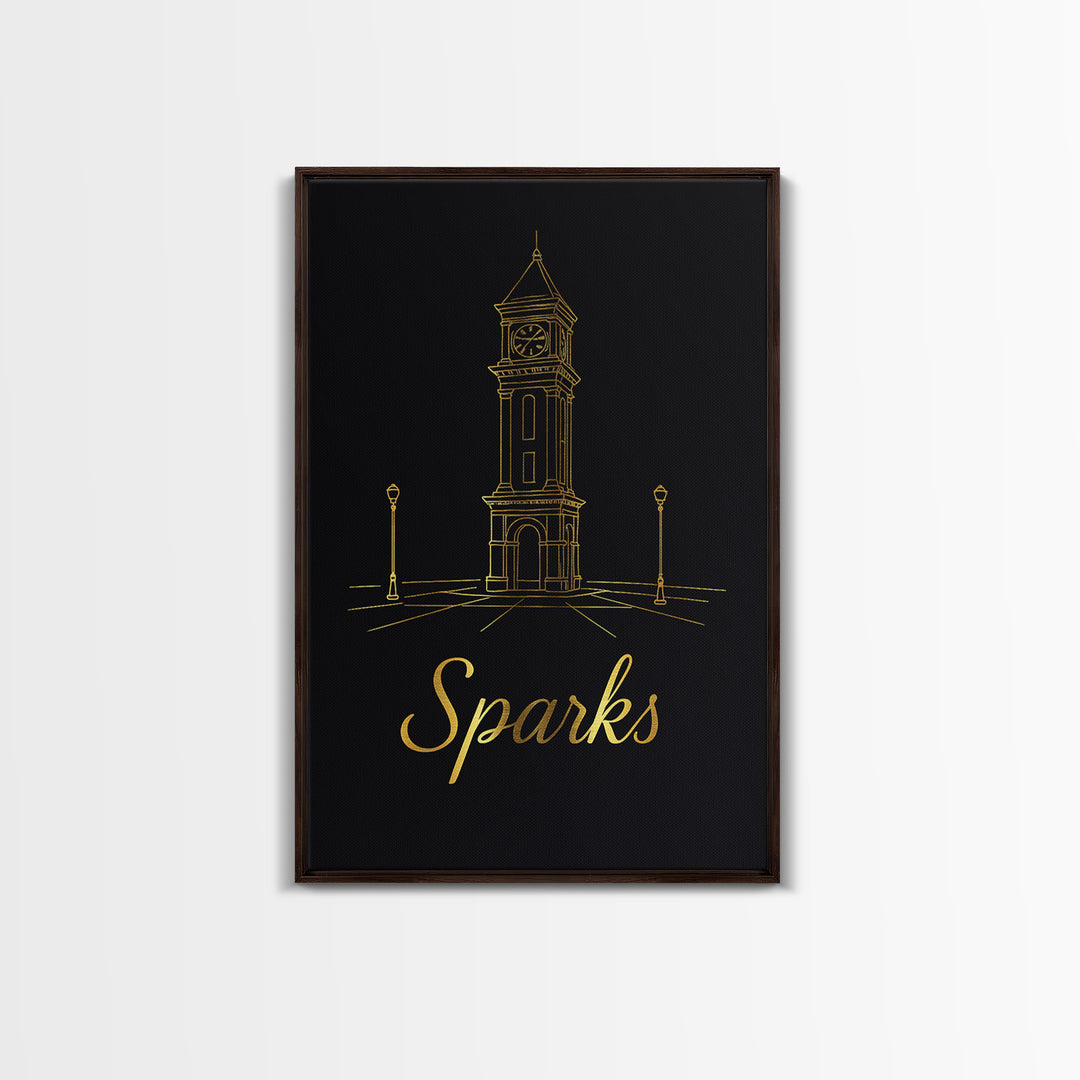 Sparks Nevada Travel Poster, Canvas Print, Gold Outline Poster Art, Sparks Wall Art, Wanderlust Decor, Travel Wall Decor, Retro Travel Print