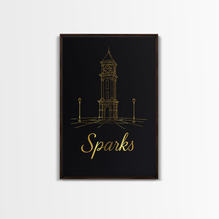 Sparks Nevada Travel Poster, Canvas Print, Gold Outline Poster Art, Sparks Wall Art, Wanderlust Decor, Travel Wall Decor, Retro Travel Print
