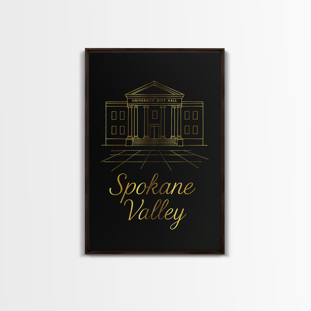 Spokane Valley Washington Travel Poster, Canvas Print, Dark Minimalist Wall Art, Spokane Valley Art Print, Travel Poster Art, Office Decor