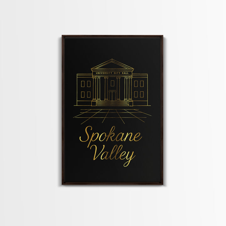 Spokane Valley Washington Travel Poster, Canvas Print, Dark Minimalist Wall Art, Spokane Valley Art Print, Travel Poster Art, Office Decor