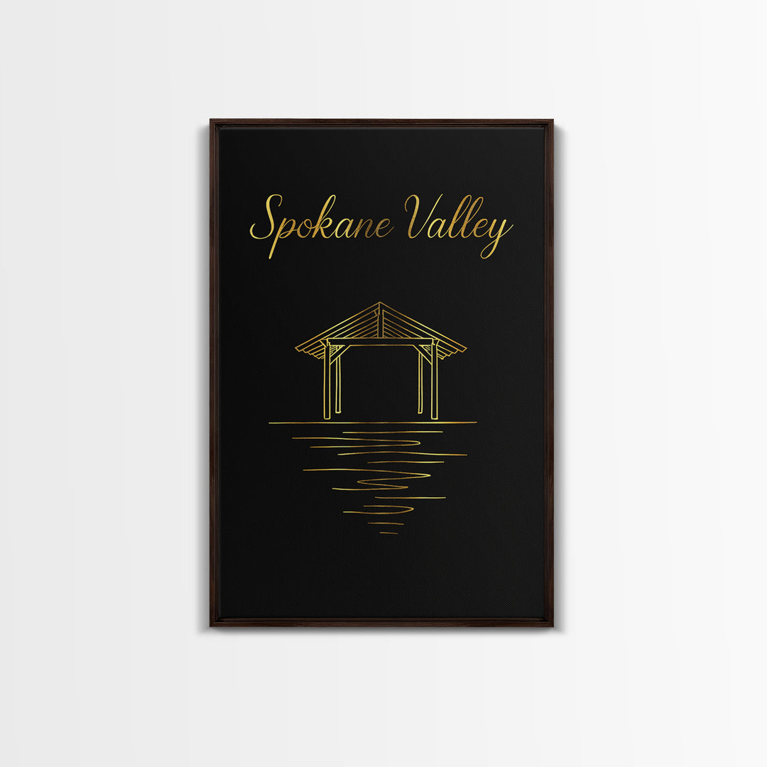 Spokane Valley Travel Poster, Canvas Print, Minimalist Gold Line Art, Spokane Valley Wall Art, City Travel Prints, Fine Art Print