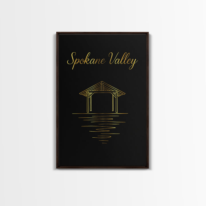 Spokane Valley Travel Poster, Canvas Print, Minimalist Gold Line Art, Spokane Valley Wall Art, City Travel Prints, Fine Art Print