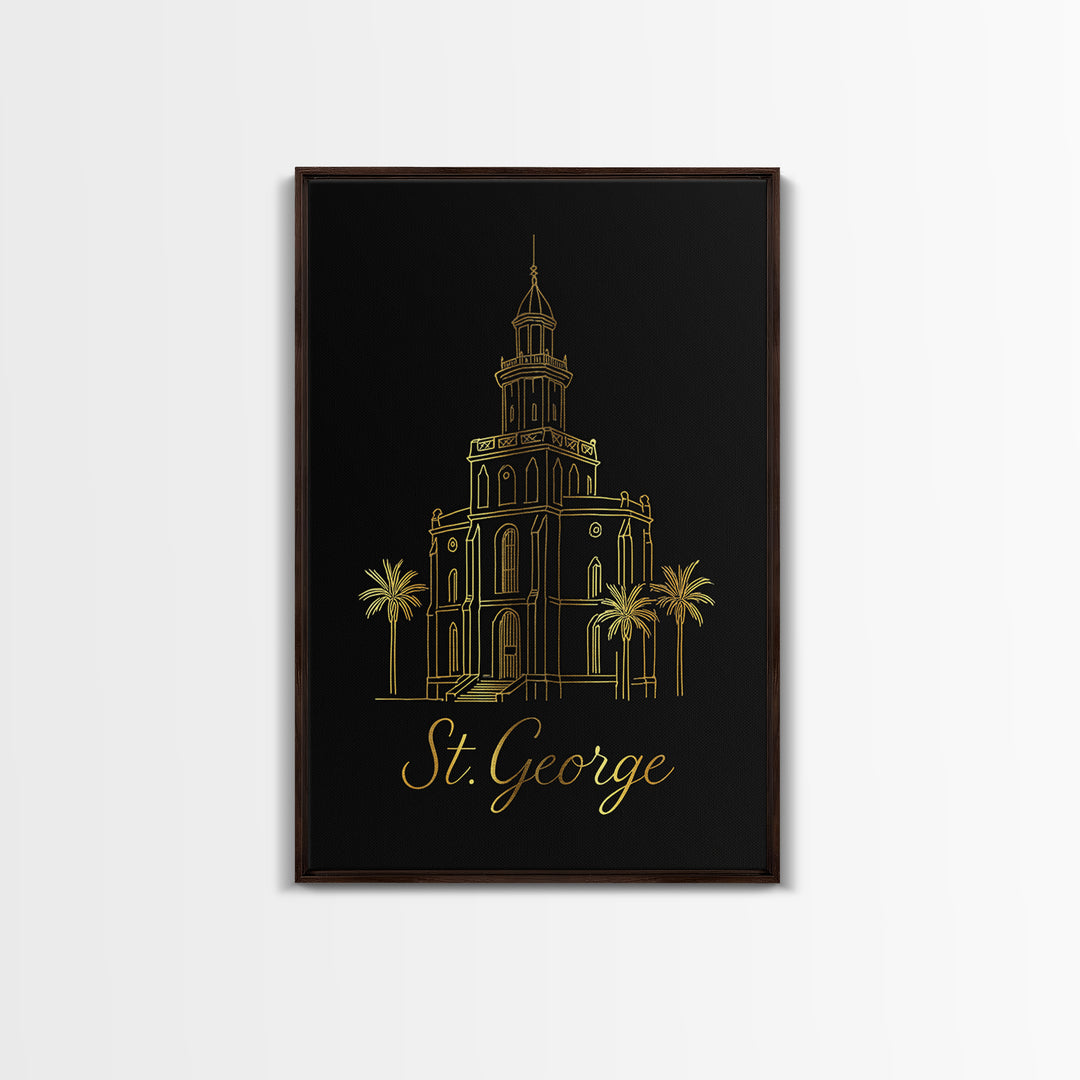 St George Utah Travel Poster, Framed Canvas Print, Gold Outline Poster Art, St George Art Print, Travel Poster Set, City Travel Prints